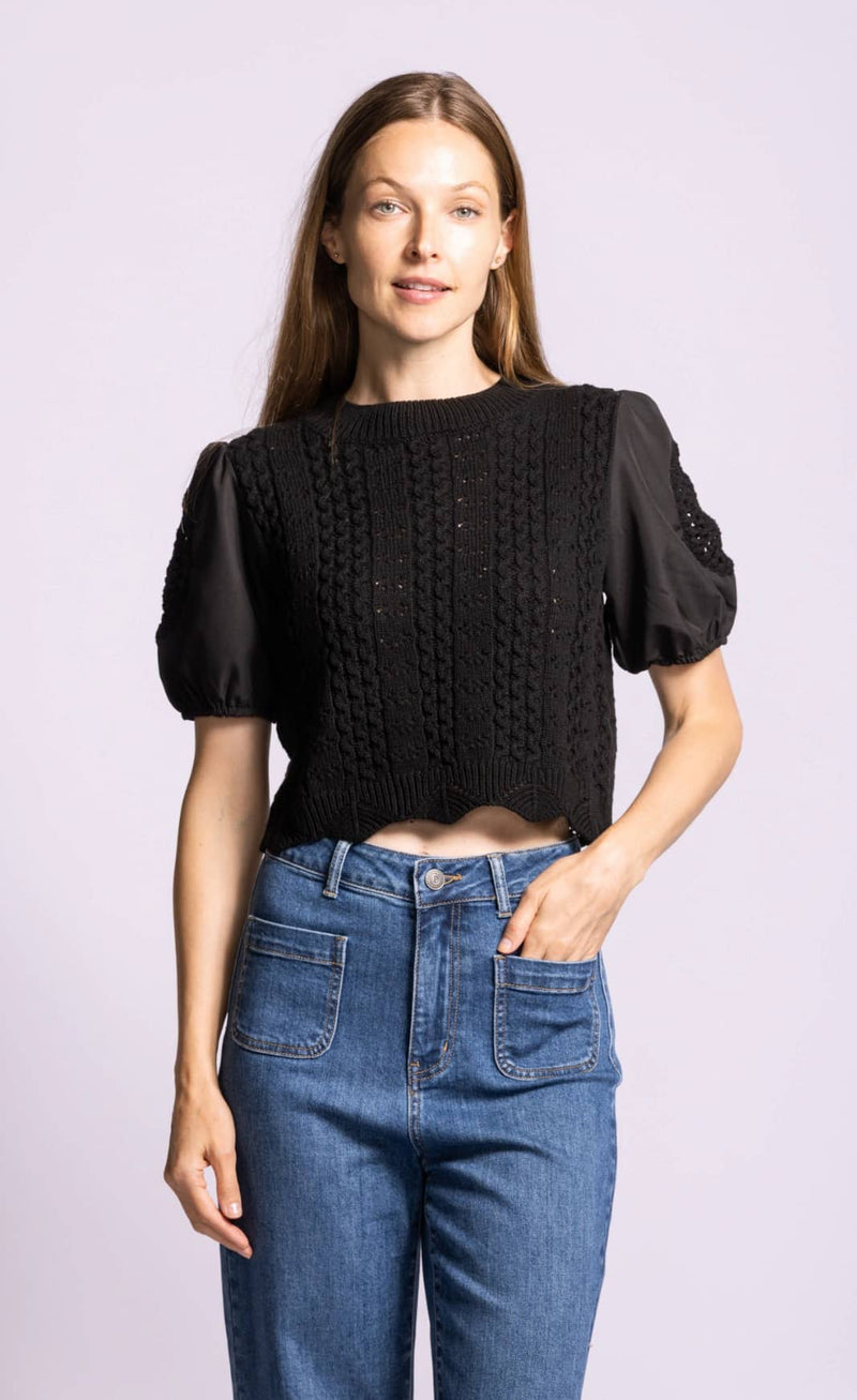Pink Martini Bliss Sweater black front view Lemonberry Aurora