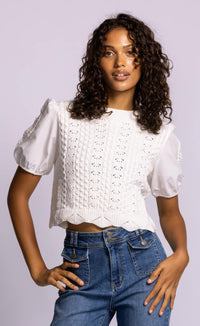 Pink Martini Bliss Sweater white front view Lemonberry Aurora