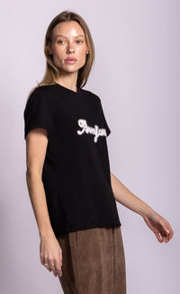 Pink Martini Bonjour black short-sleeve knit angled-front view Lemonberry Aurora