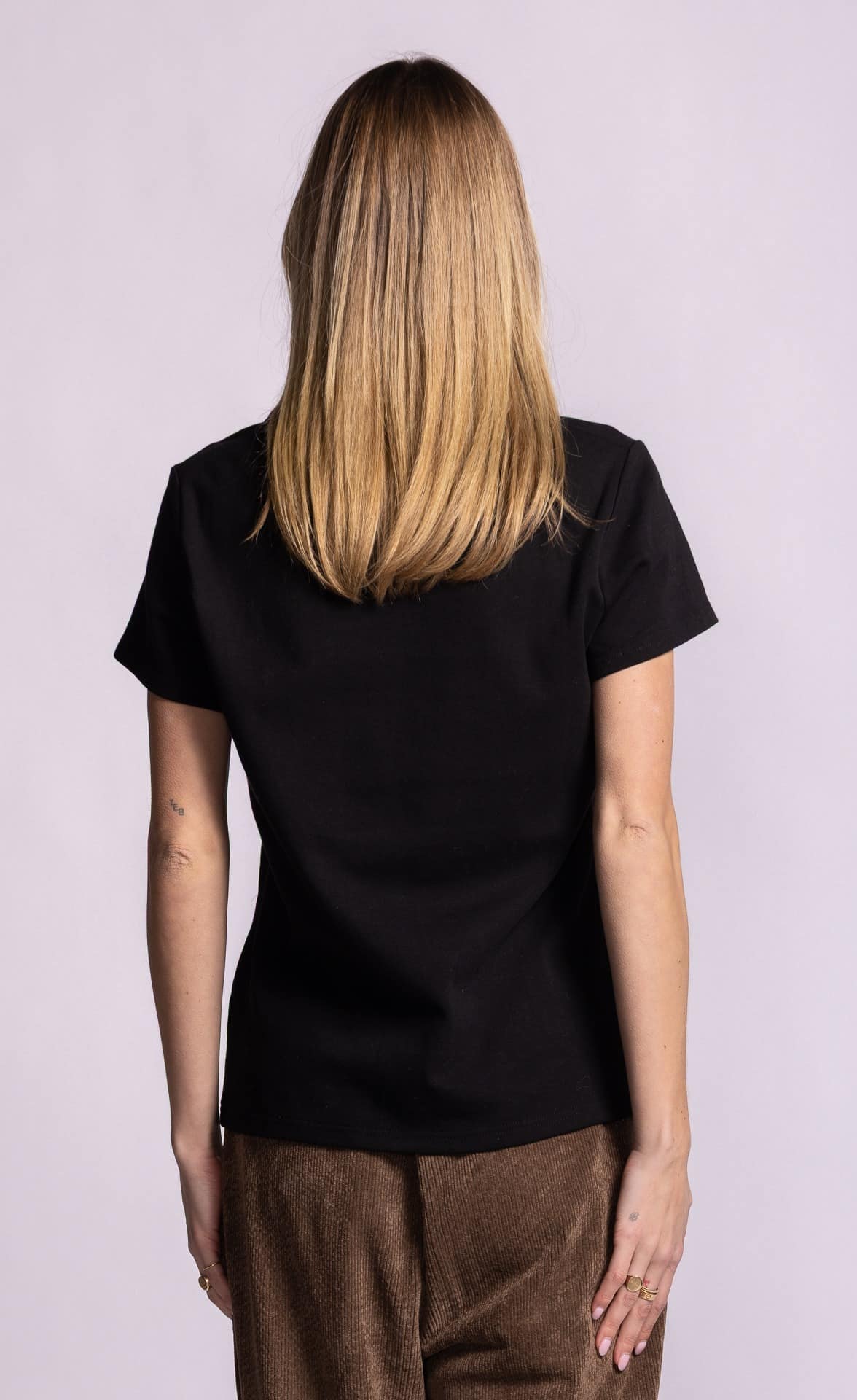 Pink Martini Bonjour black short-sleeve knit back view Lemonberry Aurora