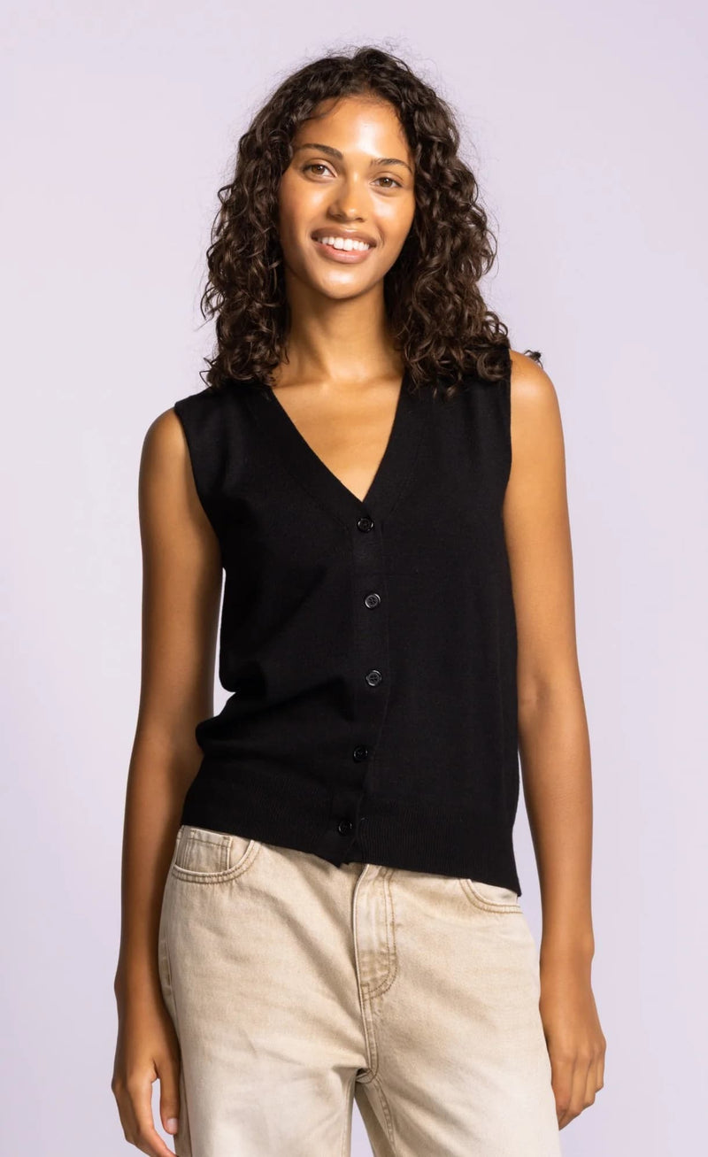 Pink Martini Calvert sweater vest black front view Lemonberry Aurora