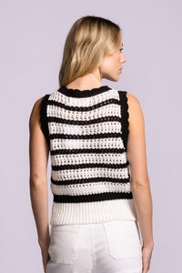 Pink Martini Cartwright sweater black stripe cotton knit sleeveless back view Lemonberry Aurora