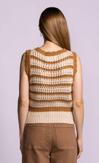 Pink Martini Cartwright sweater brown stripe cotton knit sleeveless back view Lemonberry Aurora