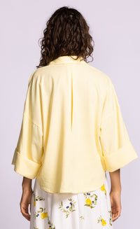 Pink Martini Charlie Top yellow linen blend blouse back view Lemonberry Aurora