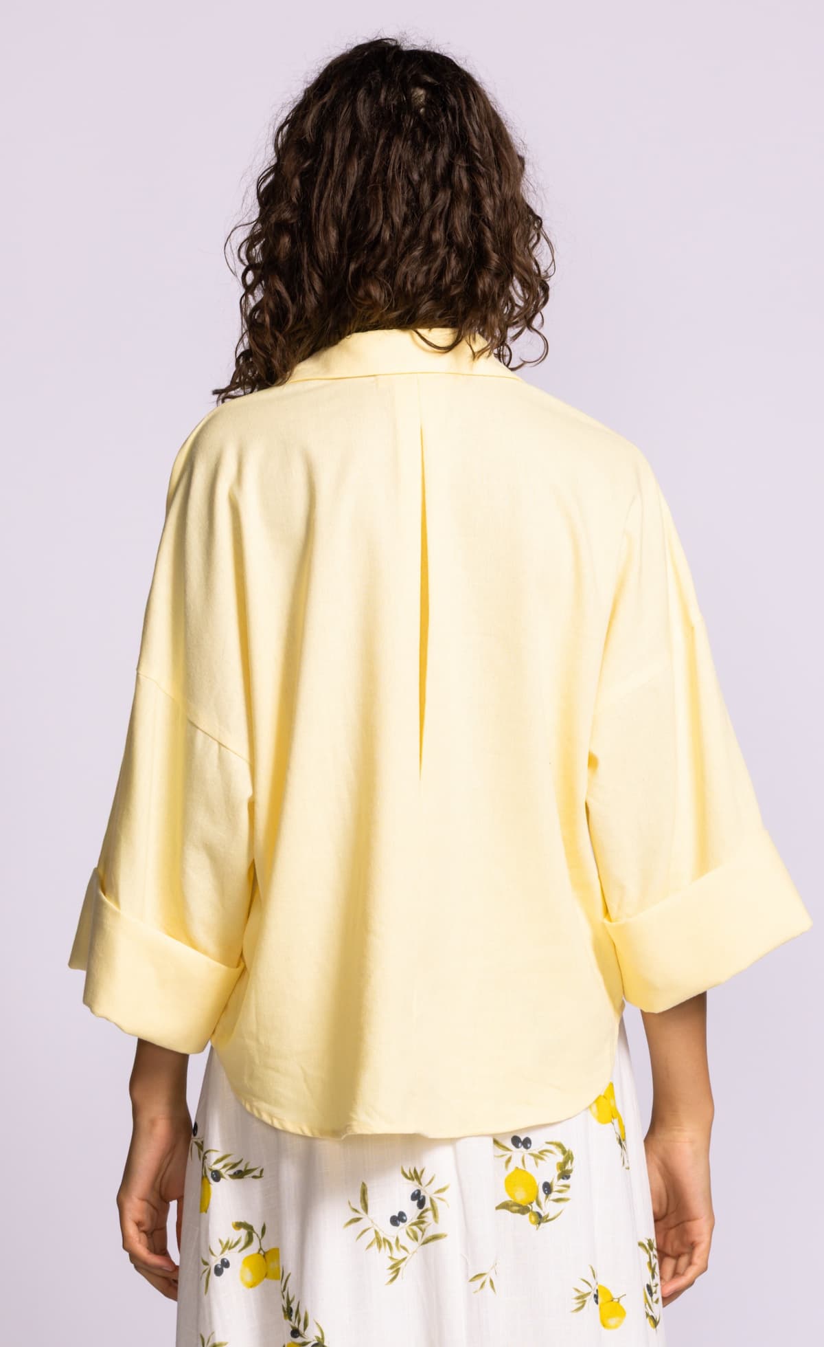 Pink Martini Charlie Top yellow linen blend blouse back view Lemonberry Aurora