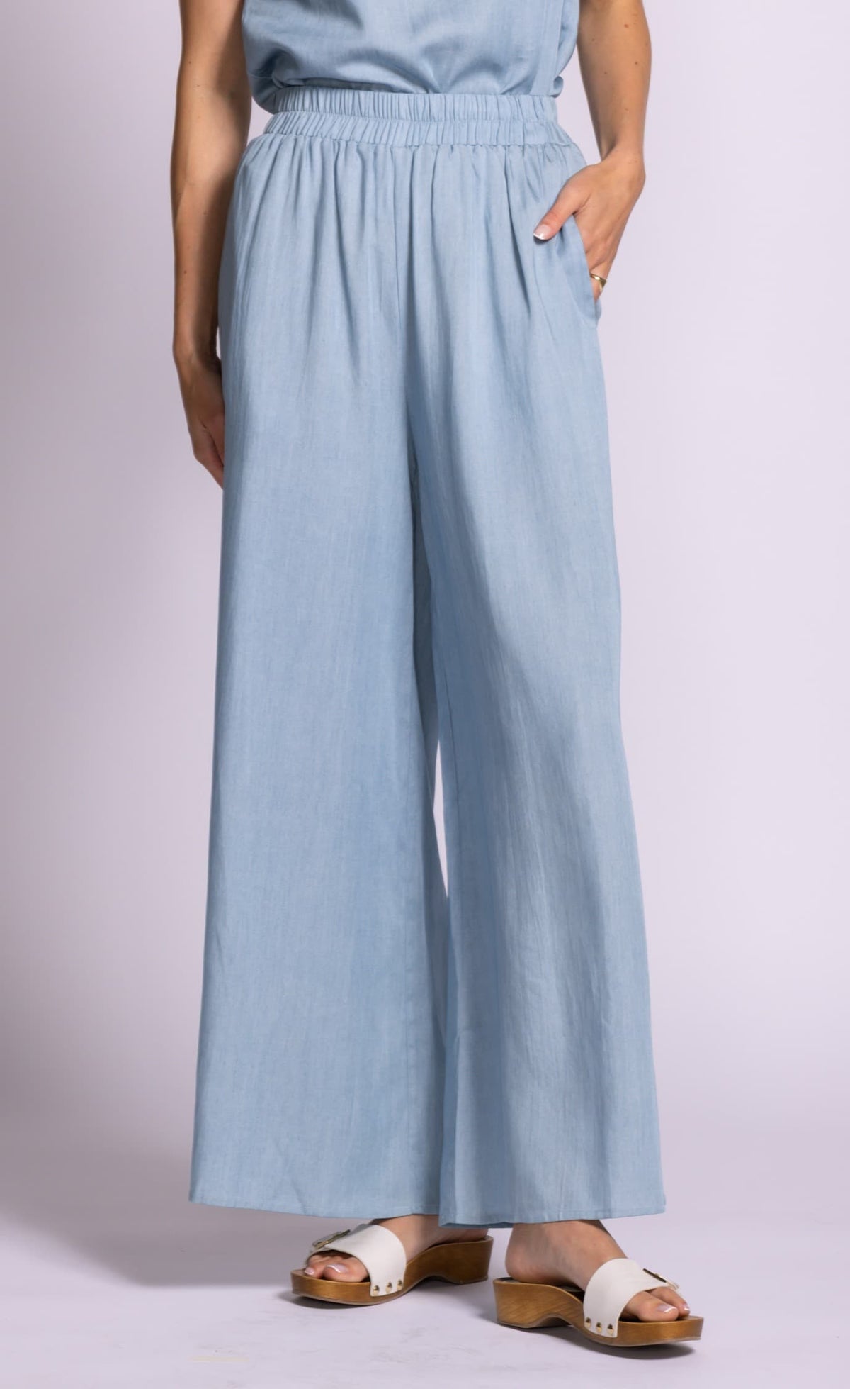 Pink Martini Dash Tencel wide-leg pants in Blue, front view
