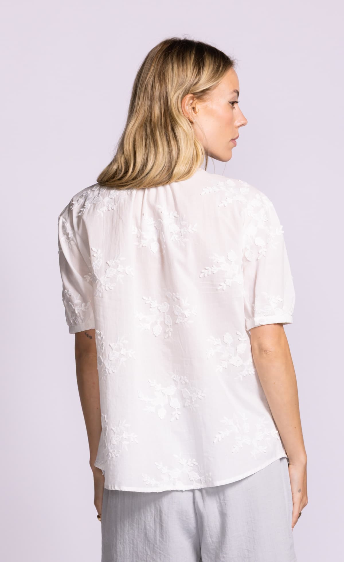 Pink Martini Elena white embroidered blouse back view Lemonberry Aurora