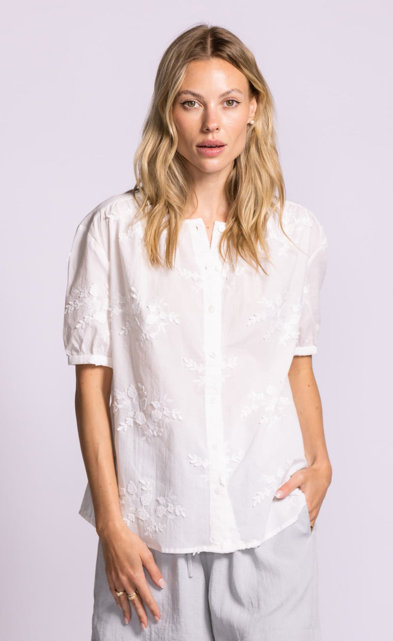 Pink Martini Elena white embroidered blouse front view Lemonberry Aurora