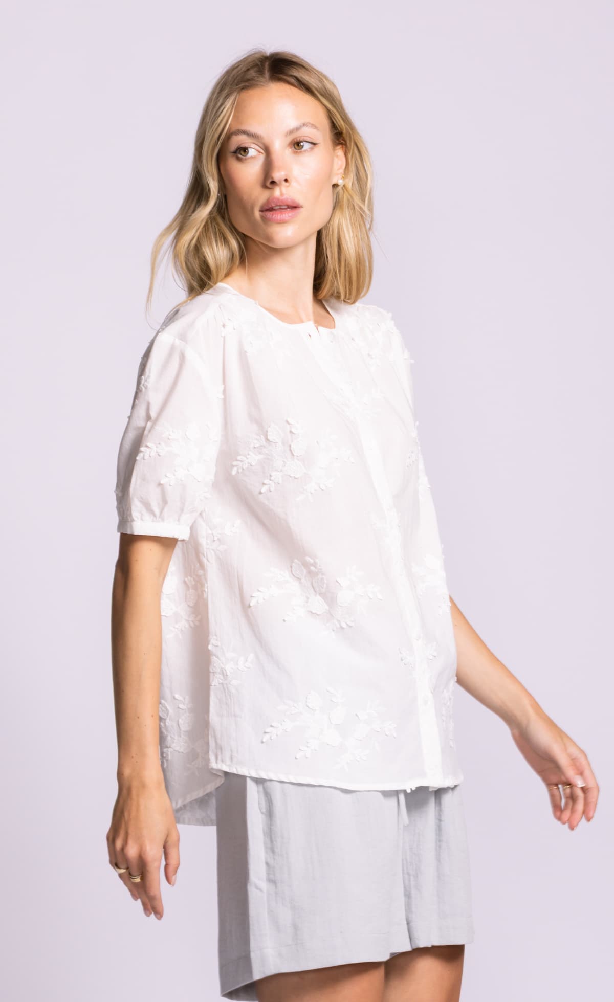 Pink Martini Elena white embroidered blouse side view Lemonberry Aurora