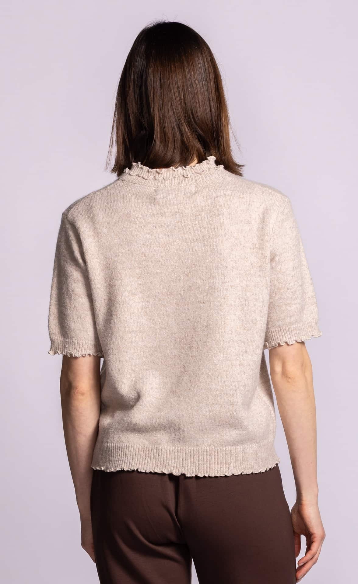 Pink Martini Elyse beige ruffle trim knit top back view Lemonberry Aurora