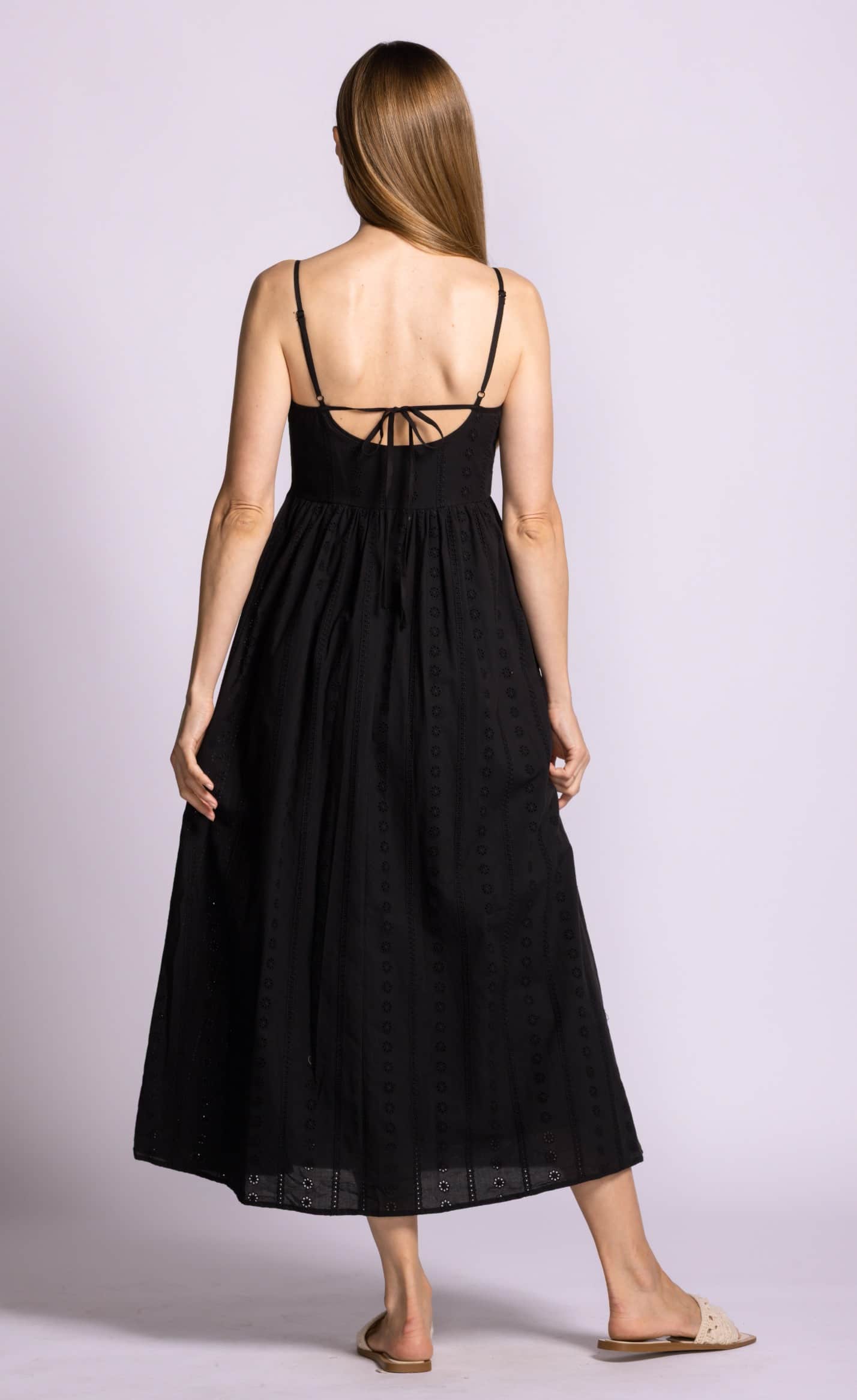 Pink Martini Farmdale Dress black eyelet midi back view Lemonberry Aurora