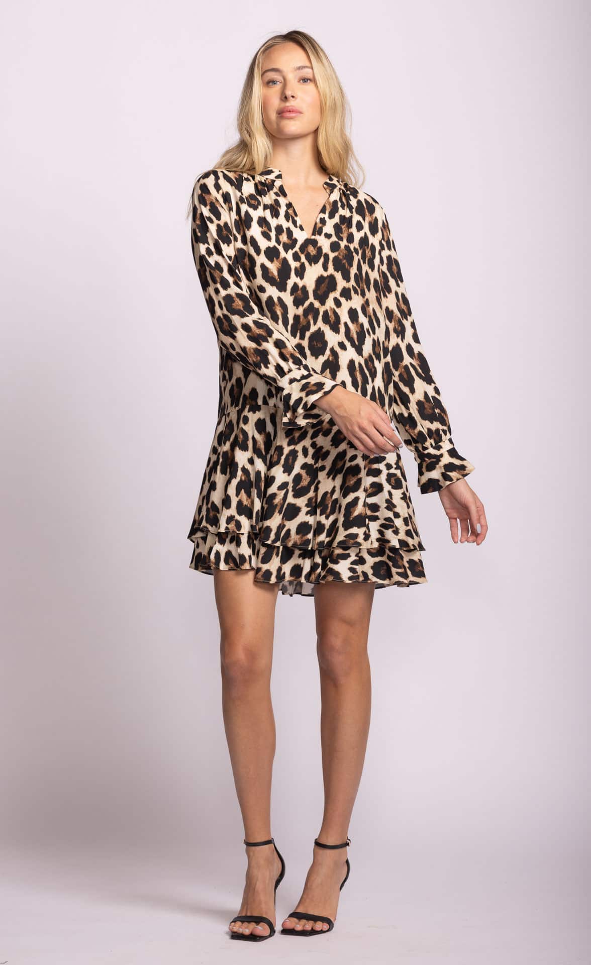 Pink Martini Fran Dress Leopard Print Lemonberry Aurora front view