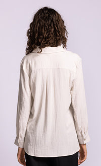 Pink Martini Francis white viscose linen button front shirt back view Lemonberry Aurora