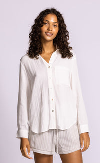 Pink Martini Francis white button front shirt front view