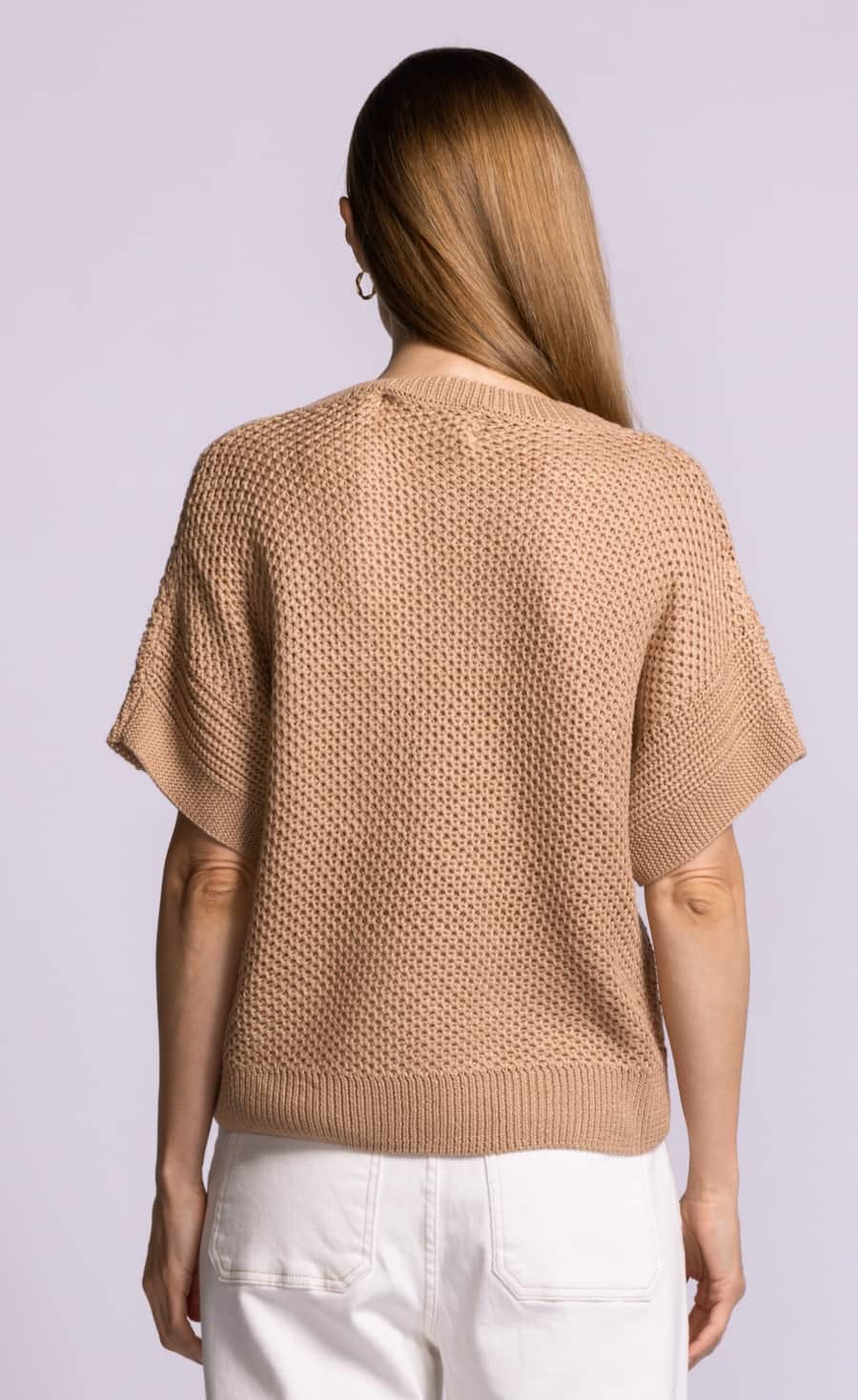 Pink Martini Gerda sweater taupe cotton blend knit back view Lemonberry Aurora