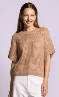 Pink Martini Gerda sweater taupe cotton blend knit texture detail Lemonberry Aurora