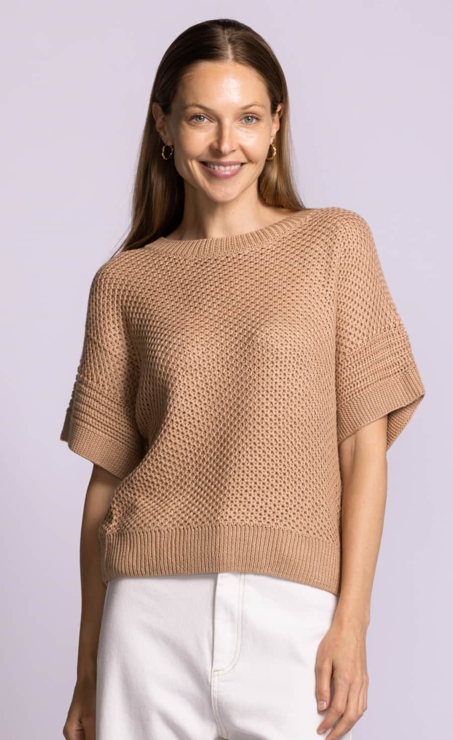 Pink Martini Gerda sweater taupe cotton blend knit texture detail Lemonberry Aurora