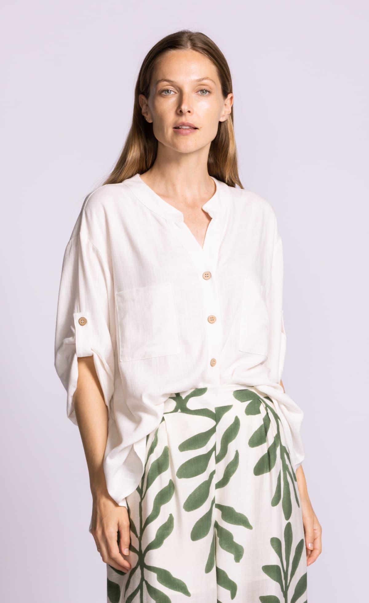 Pink Martini Gigi top white relaxed blouse front view Lemonberry Aurora