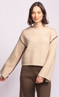 Pink Martini Tops Pink Martini Grenola Sweater – Beige Contrast Stitch available at Lemonberry Boutique Aurora