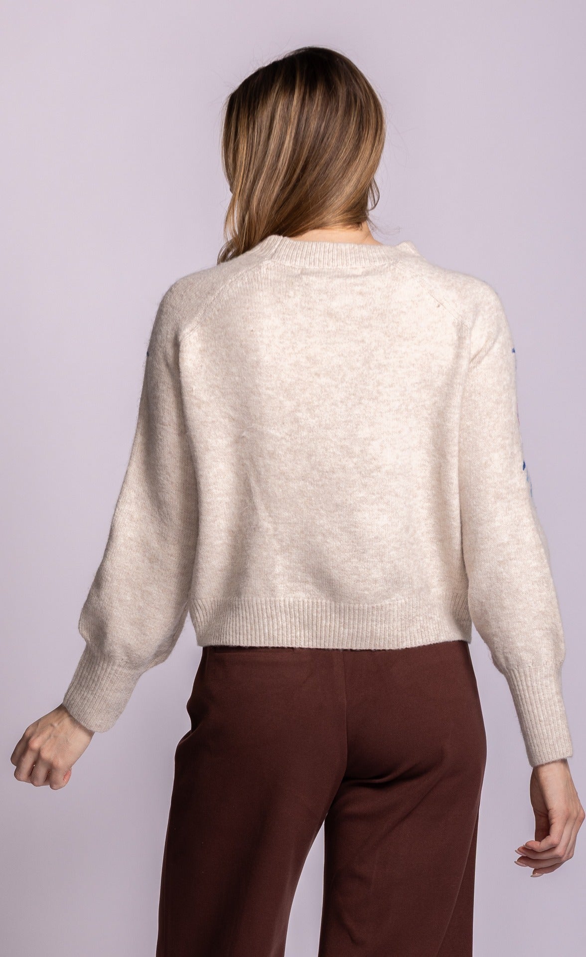 Pink Martini Holland light grey sweater, plain back view