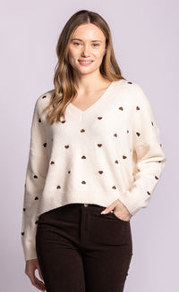 Pink Martini Inim heart V-neck sweater in beige front view