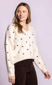 Pink Martini Inim heart V-neck sweater in beige side view