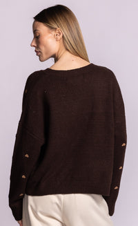 Pink Martini Inim heart V-neck sweater in brown back view