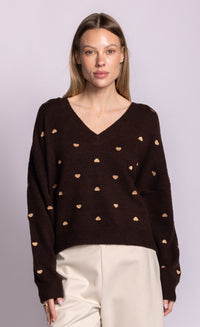 Pink Martini Inim heart V-neck sweater in brown front view