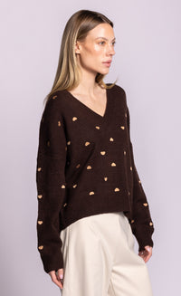 Pink Martini Inim heart V-neck sweater in brown side view