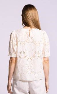 Pink martini jada palm print top white back view Lemonberry Aurora