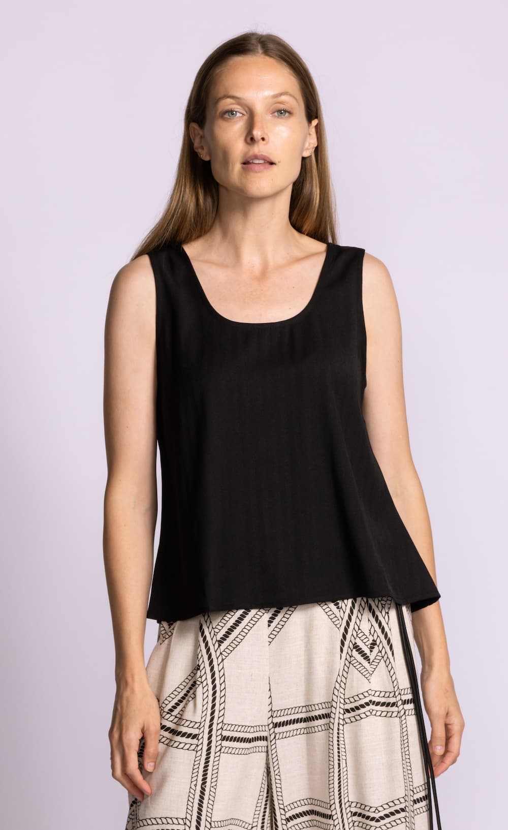 Pink Martini Jennifer black swing tank sleeveless front close view Lemonberry Aurora