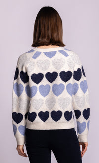 Pink Martini Kardia heart print sweater in blue back view