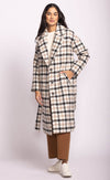 Pink Martini Kendree Coat in black plaid – front view on model, Lemonberry Boutique Aurora.
