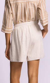 Pink Martini Killion shorts beige linen blend elastic waistband back view Lemonberry Aurora