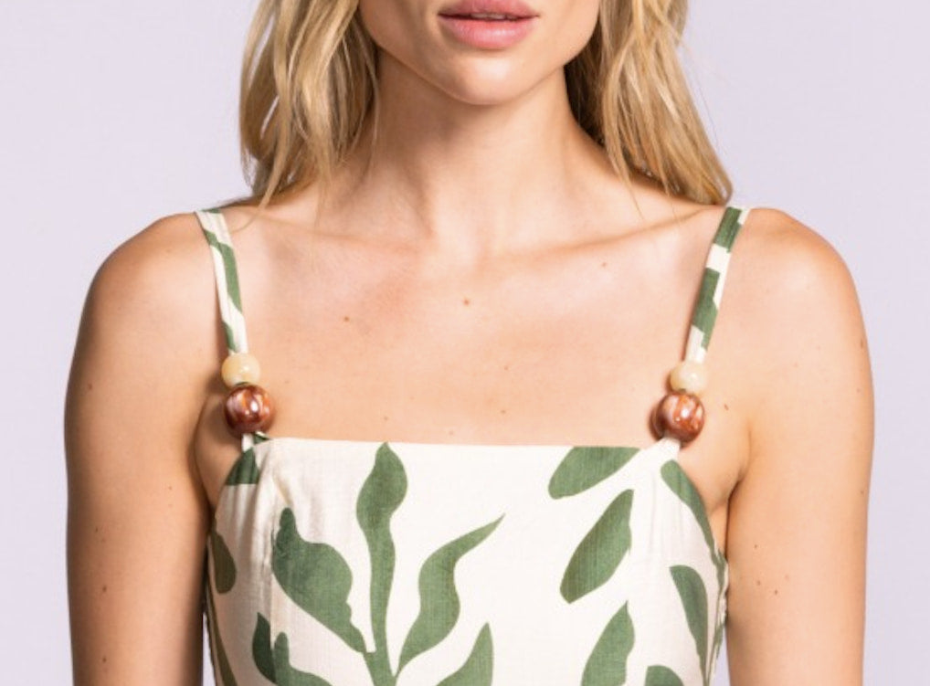 Pink Martini Magnolia Dress wooden bead strap detail view Lemonberry Aurora