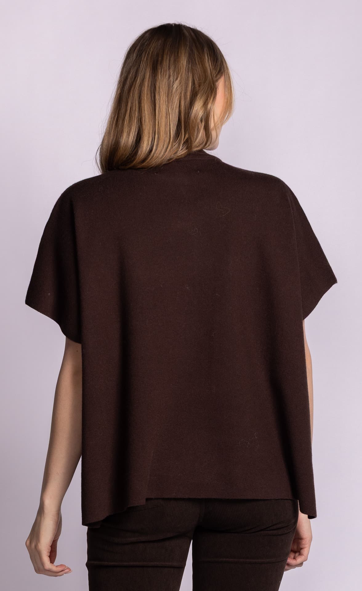 Pink Martini Melrose brown button-front knit poncho back view Lemonberry Aurora