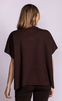 Pink Martini Melrose brown button-front knit poncho back view Lemonberry Aurora