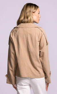 Pink Martini Milldale Jacket khaki cropped trench back view with soft structured fit Lemonberry Aurora