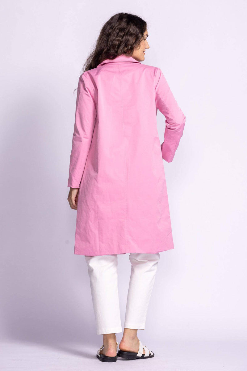 Back view of light pink Montana trench coat by Pink Martini — shown at Lemonberry in Aurora, ON