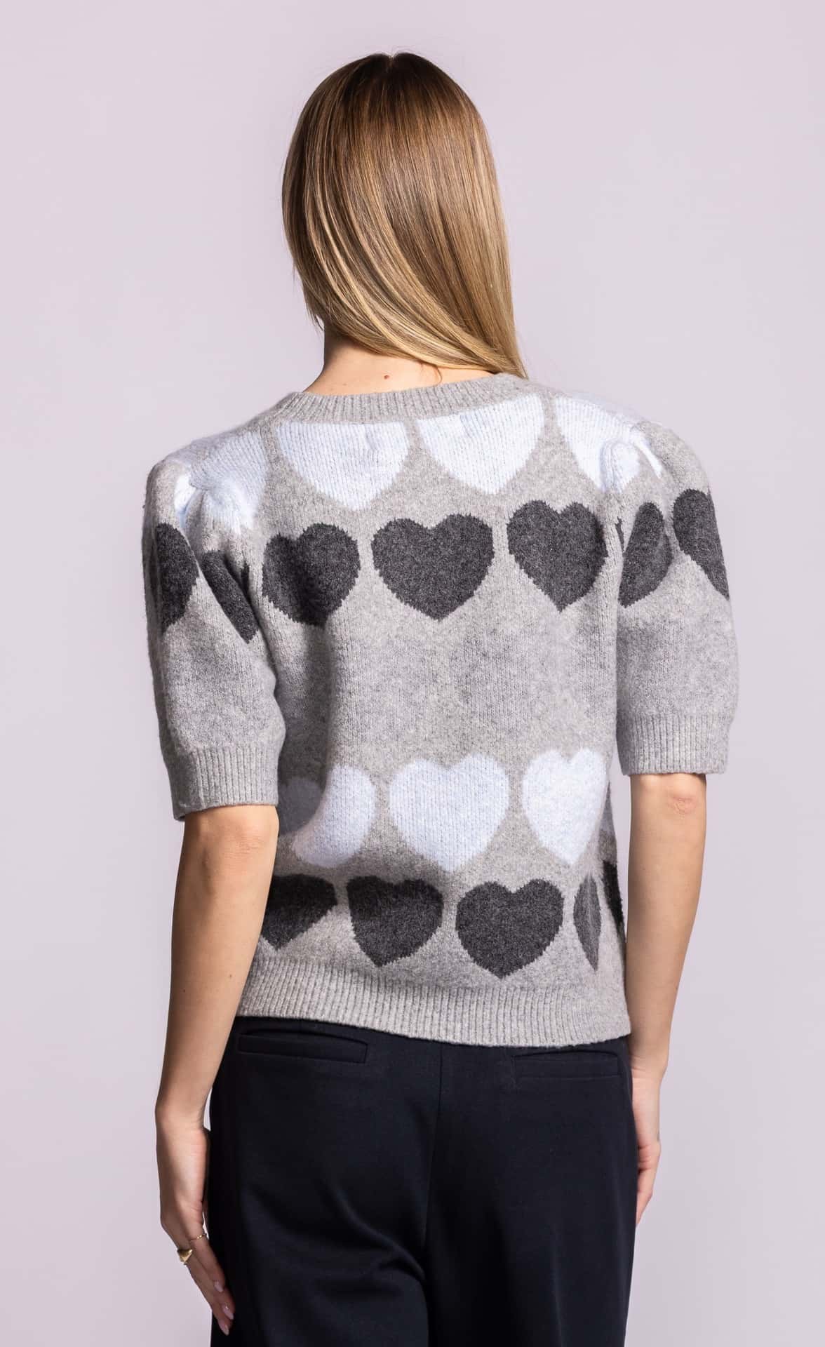 Pink Martini Moyo grey heart pattern knit top back view Lemonberry Aurora