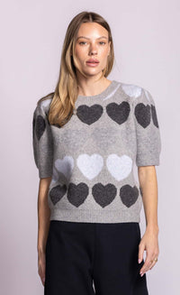Pink Martini Moyo grey heart pattern knit top front view Lemonberry Aurora