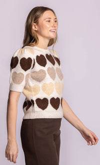 Pink Martini Moyo beige heart pattern knit top side view Lemonberry Aurora