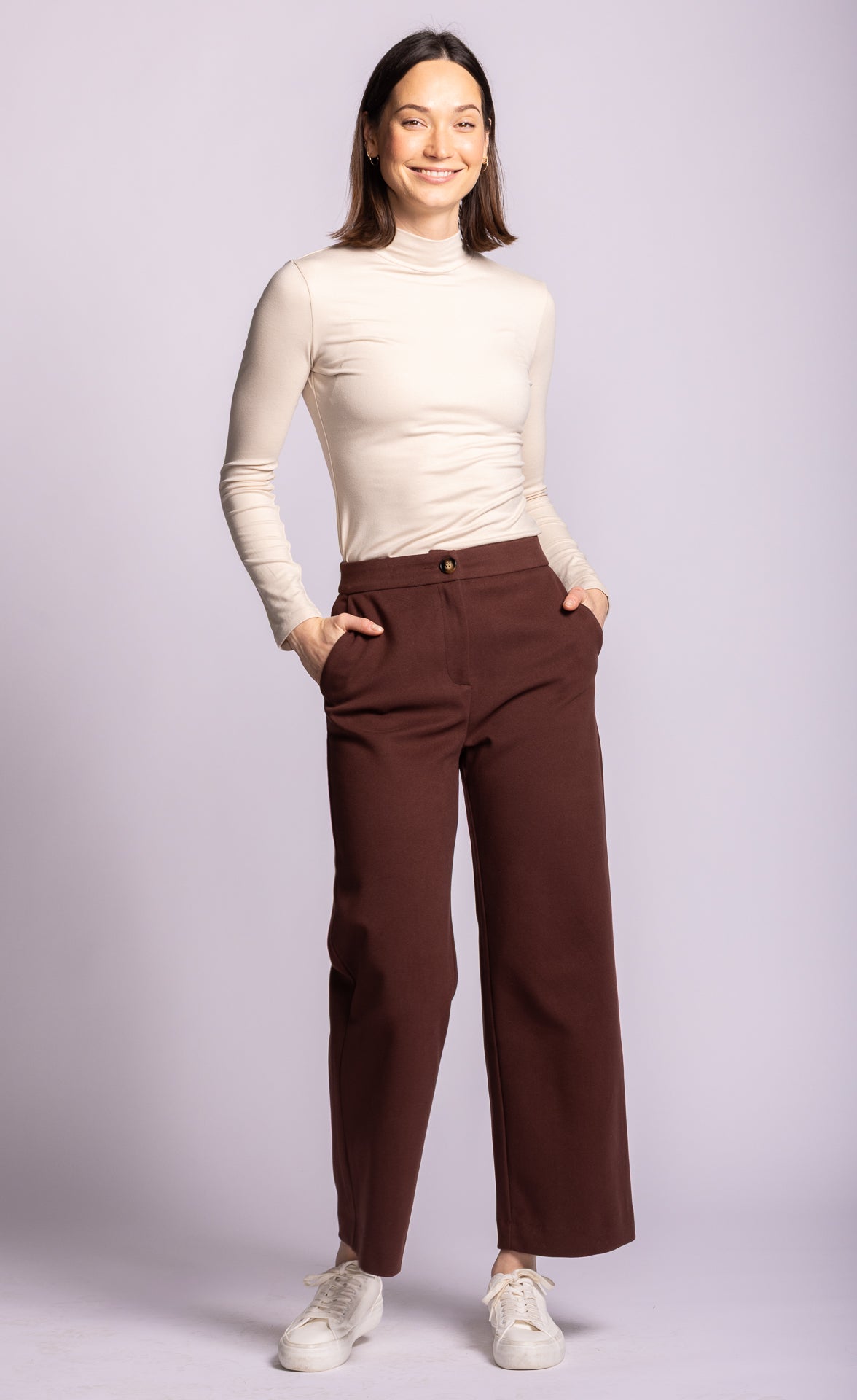Pink Martini Nadia Full Pants in brown full front view