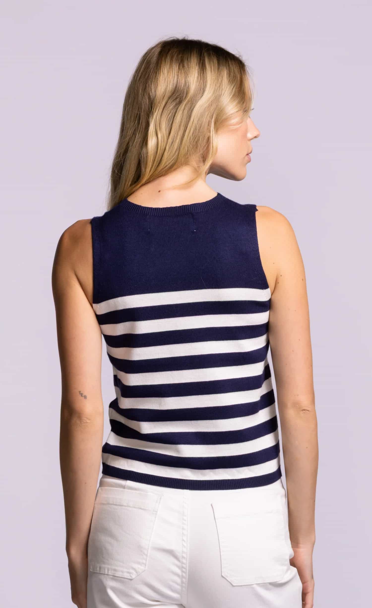 Pink Martini Nantucket navy stripe knit tank back view Lemonberry Aurora