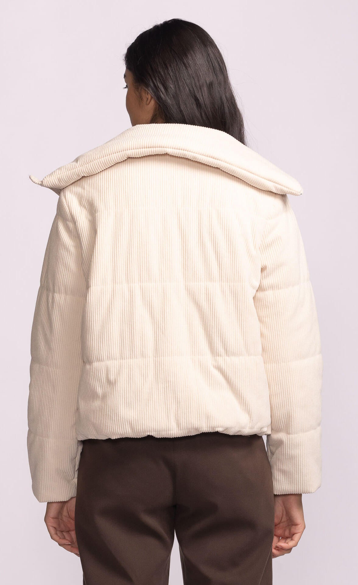 Pink Martini Northfield Jacket in beige cord – back view on model, Lemonberry Newmarket fall fashion