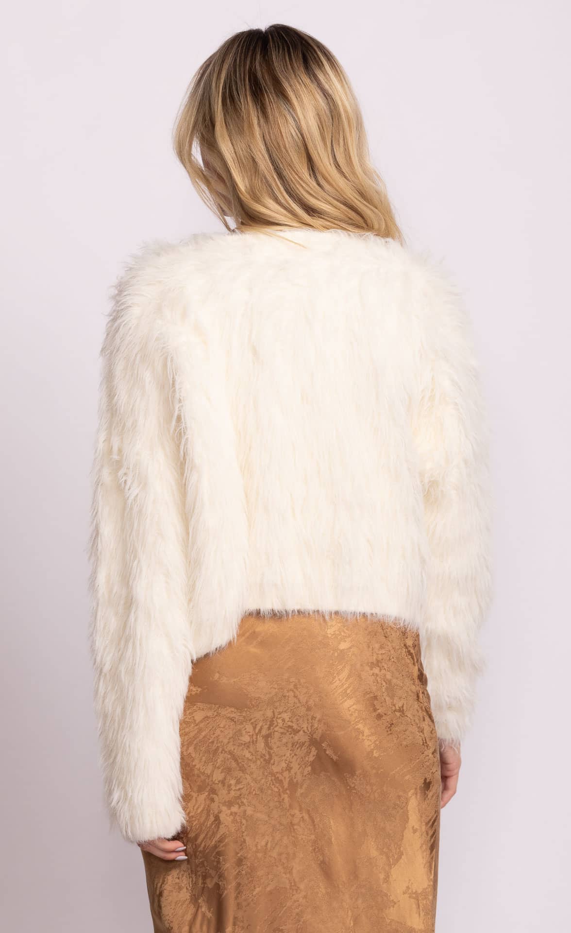 Pink Martini Raelyn Jacket Ivory Faux Fur Lemonberry Aurora back view