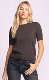 Front view of Pink Martini Remo Top in charcoal grey viscose knit, long sleeves, minimalist style – available at Lemonberry near Toronto