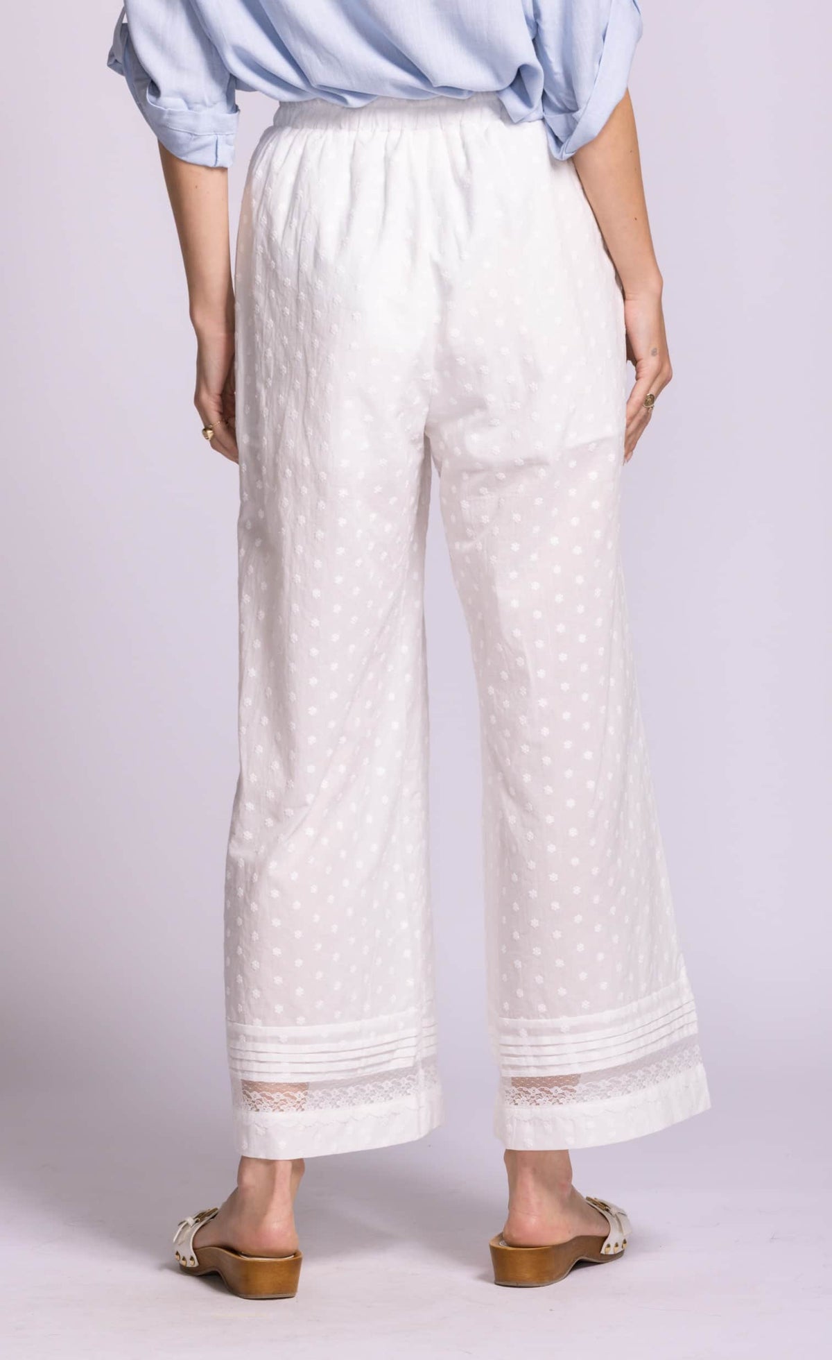 Pink Martini Riverton pants white cotton wide leg back view Lemonberry Aurora