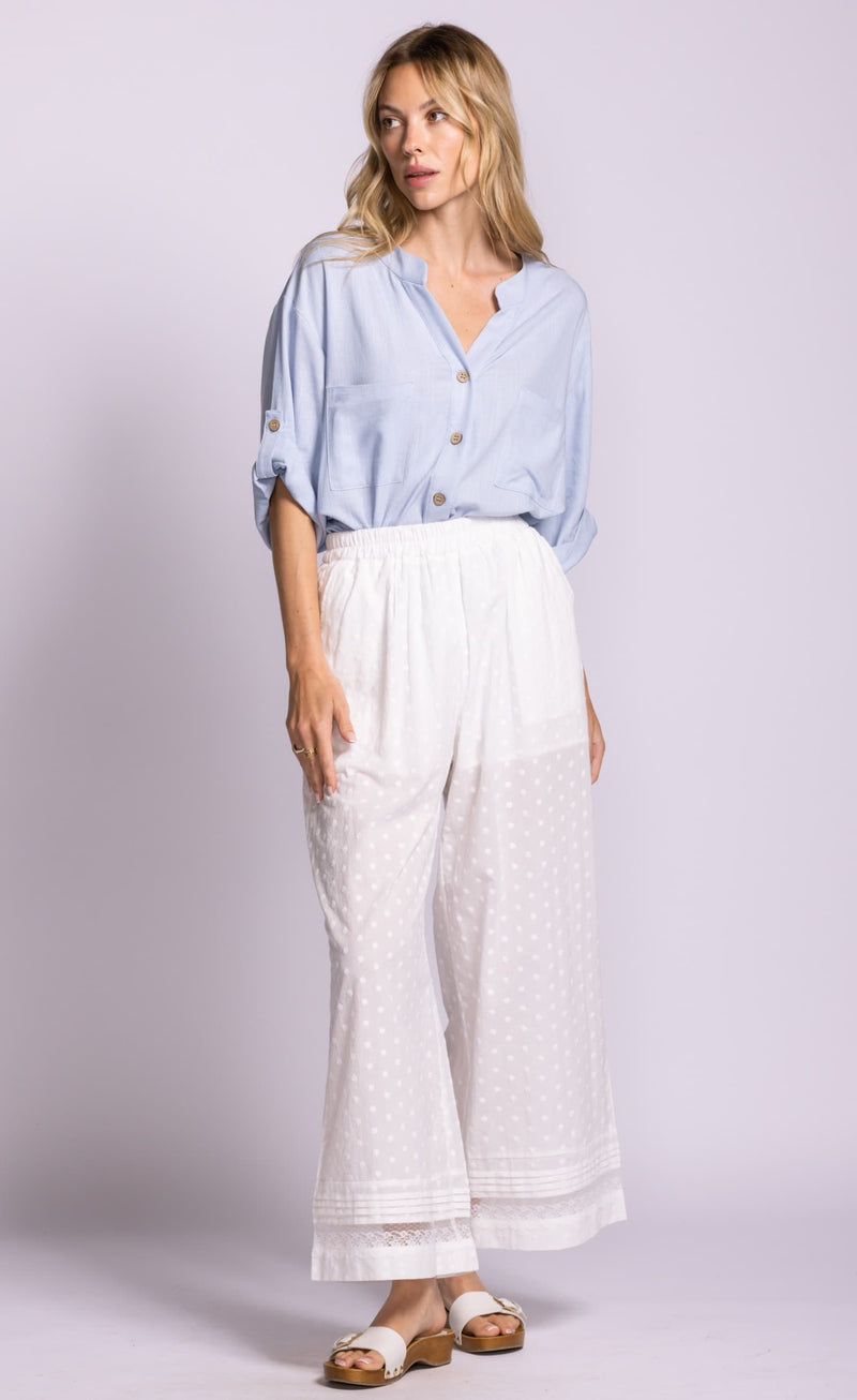 Pink Martini Riverton pants white cotton lace hem detail view Lemonberry Aurora
