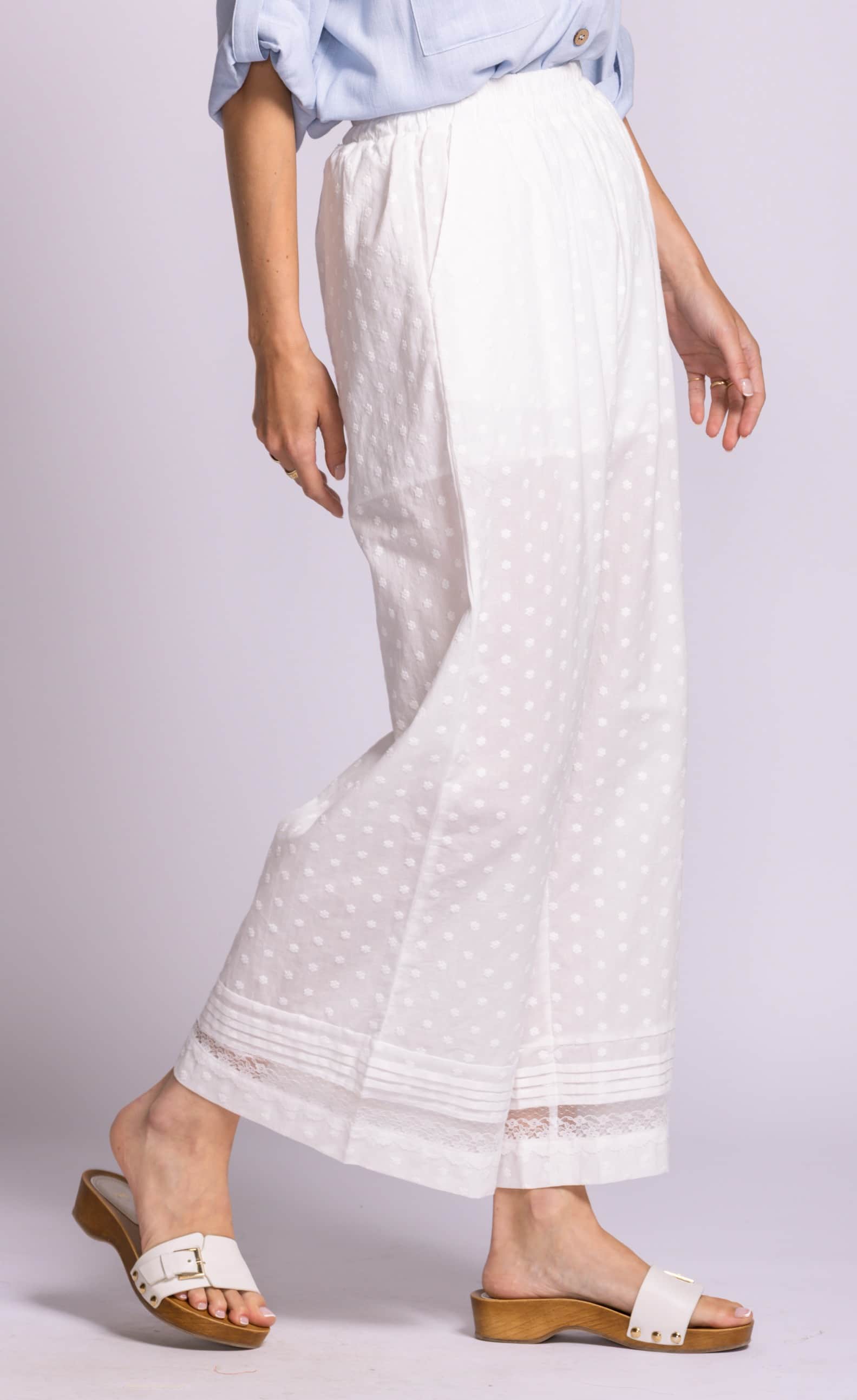 Pink Martini Riverton pants white cotton wide leg side detail Lemonberry Aurora